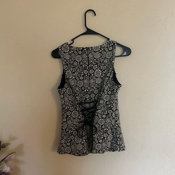Anthropologie Vanessa Virginia Floral Peplum Lace Up Corset Blouse XSmall Black - Picture 3 of 6